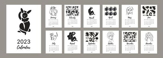 muur kalender 2023 jaar. minimaal hedendaags kunst kalender planner, abstract organisator. vector illustratie.