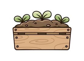 spruit fabriek groeit van een houten krat schattig tekenfilm illustratie. tuinieren landbouw landbouw clip art. vector