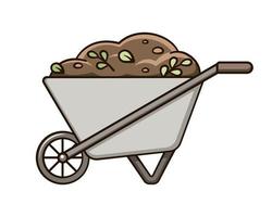 staal kruiwagen met aarde bodem schattig tekenfilm illustratie. tuinieren landbouw landbouw clip art. vector