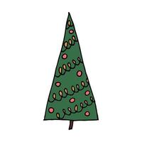 Kerstmis boom hand- getrokken clip art. net tekening. single element voor kaart, afdrukken, web, ontwerp, decor vector