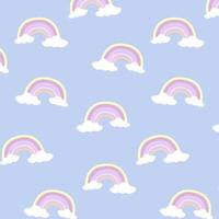 kleurrijk regenboog naadloos patroon met wolken geïsoleerd blauw achtergrond. hand- getrokken structuur voor kleding stof, inpakken, textiel, behang, kleding. vector illustratie