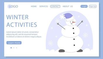 sneeuwman in een hoed in een vlak stijl, web bladzijde sjabloon vector
