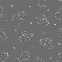 naadloos patroon wit konijn met roze harten Aan een grijs achtergrond vector