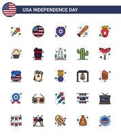 pak van 25 Verenigde Staten van Amerika onafhankelijkheid dag viering vlak gevulde lijnen tekens en 4e juli symbolen zo net zo chips sport- schild knuppel bal bewerkbare Verenigde Staten van Amerika dag vector ontwerp elementen