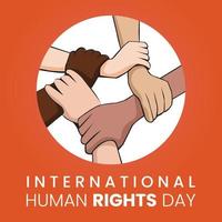 ontwerp voor viering de menselijk rechten dag met verschillend huid toon handen Holding - staan omhoog voor menselijk Rechtsaf thema. web banier voor sociaal gelijkwaardigheid. vector