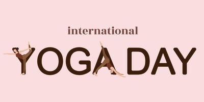 Internationale yoga dag, 21 juni, banier of poster met vrouw. vlak stijl. vector