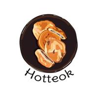 Koreaans voedsel. hotteok, Koreaans pannekoeken. illustratie voor restaurant menu. top visie. vector illustratie.