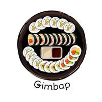 Koreaans kimbap. geïsoleerd kimbap of gimbal in Aan wit achtergrond. authentiek Aziatisch voedsel, Koreaans straat voedsel, een plak van rijst- rollen. top visie, vector illustratie.