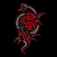 zwart slang en rood bloem illustratie vector