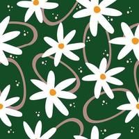 schattig hand- getrokken wijnoogst bloemen patroon naadloos Aan groen achtergrond vector