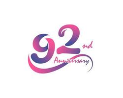 92 jaren verjaardag logo. 92e verjaardag sjabloon ontwerp voor creatief poster, folder, brochure, uitnodiging kaart vector