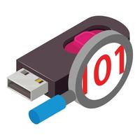USB zoeken icoon, isometrische stijl vector