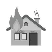 huis Aan brand vlak grijswaarden icoon vector