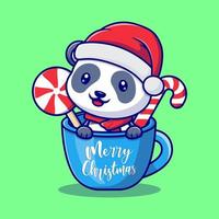 schattig panda vervelend hoed in beker, voor de nieuw jaar en voor Kerstmis tekenfilm illustratie. vector