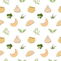 naadloos patroon met groen en Chinese knoedels afm som, gyoza. Aziatisch voedsel. vector illustratie