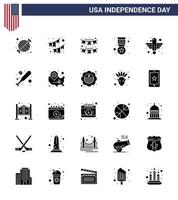 25 Verenigde Staten van Amerika solide glyph pak van onafhankelijkheid dag tekens en symbolen van adelaar dier partij Amerikaans medaille bewerkbare Verenigde Staten van Amerika dag vector ontwerp elementen