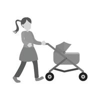 moeder wandelen baby vlak grijswaarden icoon vector