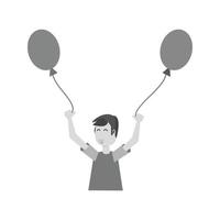 kind met ballonnen vlak grijswaarden icoon vector