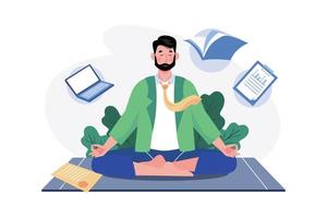 zakenman aan het doen meditatie illustratie concept. een vlak illustratie geïsoleerd Aan wit achtergrond vector