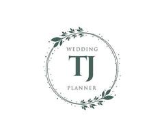 tj initialen brief bruiloft monogram logos verzameling, hand- getrokken modern minimalistisch en bloemen Sjablonen voor uitnodiging kaarten, opslaan de datum, elegant identiteit voor restaurant, boetiek, cafe in vector