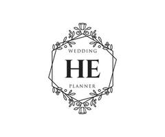 hij initialen brief bruiloft monogram logos verzameling, hand- getrokken modern minimalistisch en bloemen Sjablonen voor uitnodiging kaarten, opslaan de datum, elegant identiteit voor restaurant, boetiek, cafe in vector