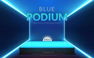 blauw achtergrond concept, blauw podium met neon licht Aan blauw kamer, vector illustratie