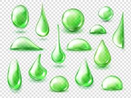 groen druppels van water, kruiden thee vloeistof druppelt vector