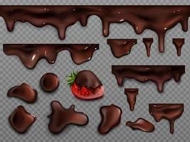 realistisch druppels en vlekken van gesmolten chocola vector
