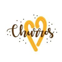 churro's. hand- getrokken belettering met churros stokjes in vorm van hart. vector illustratie Aan wit