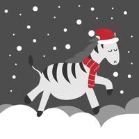 schattig en grappig zebra paard vervelend de kerstman hoed voor Kerstmis en glimlachen - vector. hand- getrokken stijl zebra vector