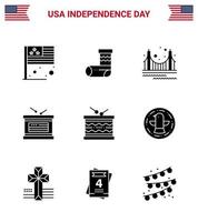 modern reeks van 9 solide glyphs en symbolen Aan Verenigde Staten van Amerika onafhankelijkheid dag zo net zo trommel onafhankelijkheid brug vakantie toerisme bewerkbare Verenigde Staten van Amerika dag vector ontwerp elementen