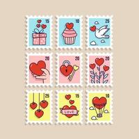 Valentijn postzegel sticker verzameling vector