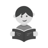 jongen lezing vlak grijswaarden icoon vector