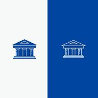 bank gerechtsgebouw financiën financiën gebouw lijn en glyph solide icoon blauw banier lijn en glyph solide icoon blauw banier vector