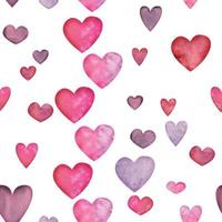 waterverf hand- getrokken naadloos patroon van rood en Purper harten voor Valentijnsdag dag. geïsoleerd Aan wit achtergrond. ontwerp voor papier, liefde, groet kaarten, textiel, afdrukken, behang, bruiloft vector