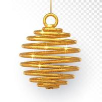 goud Kerstmis boom speelgoed- bal spiraal vorm geïsoleerd Aan een transparant achtergrond. 3d Kerstmis realistisch sprankelend metalen bal snuisterij. vrolijk kerstmis. gelukkig nieuw jaar. vector illustratie.