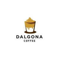 Dalgona koffie drinken logo met room en glas icoon in modieus minimaal lijn tekenfilm illustratie vector