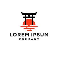 Japans torii poort en zon icoon vector logo illustratie ontwerp