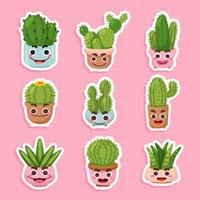 schattig ingemaakt cactus sticker verzameling vector