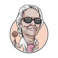 grootmoeder met taart knal illustratie premie vector