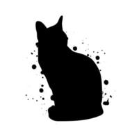 zittend zwart kat silhouet met inkt geklater abstract illustratie. vector