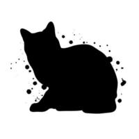 zittend zwart kat silhouet met inkt geklater abstract illustratie. vector