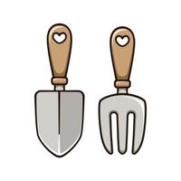 tuin Schep en hand- vork hark schattig tekenfilm illustratie. tuinieren landbouw landbouw clip art. vector