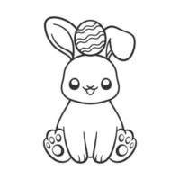 Pasen konijn met ei Aan haar hoofd tekenfilm schets illustratie vector