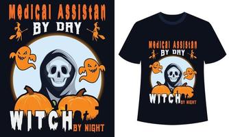 verbazingwekkend halloween t-shirt ontwerp medisch assistent door dag met door nacht vector