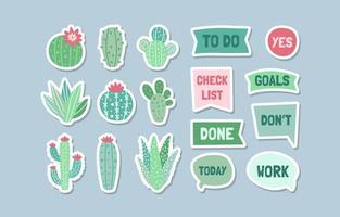 cactus en vetplanten schattig logboek sticker verzameling vector