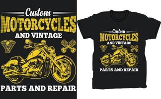 Op maat motorfietsen en wijnoogst onderdelen en reparatie t-shirt ontwerp vector sjabloon