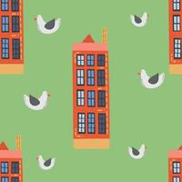 architectuur Amsterdam knus en schattig naadloos patroon Aan een groen achtergrond. illustratie voor kinderen boek, banier, poster vector