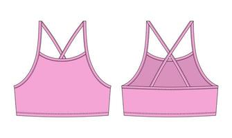 meisje bralette technisch schetsen. roze kleur. vrouwen top beha met riemen ondergoed ontwerp sjabloon. vector