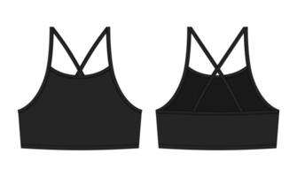 meisje bralette technisch schetsen. zwart kleur. vrouwen top beha met riemen ondergoed ontwerp sjabloon. vector